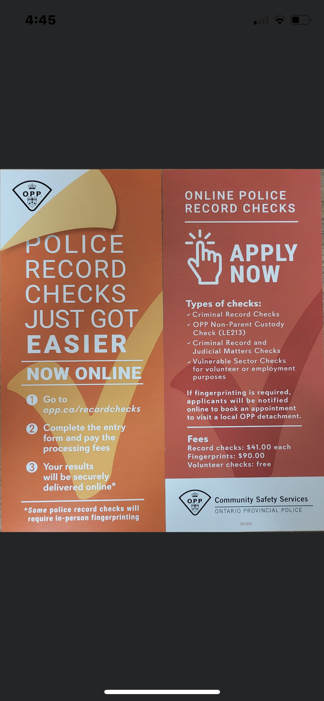 POLICE RECORD CHECK VSC